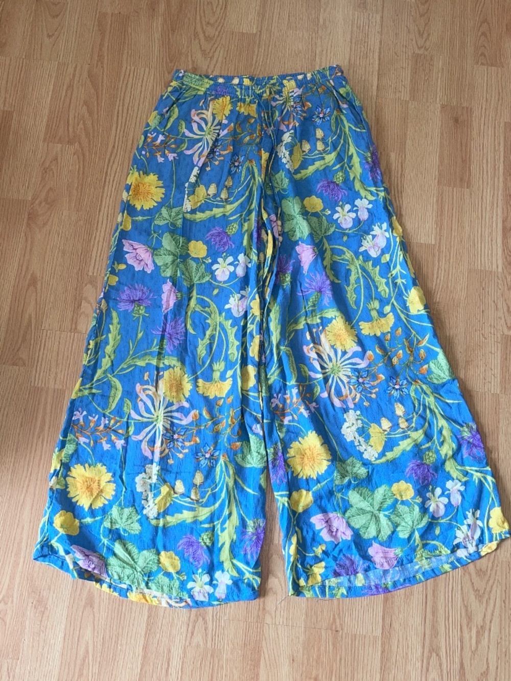 Rachel Zoe Periwinkle Blue Colorful Floral Print Pull On Palazzo Ankle Pants